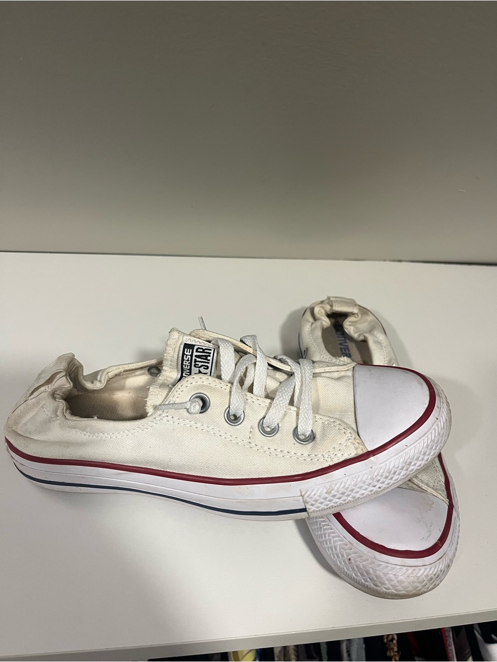 Converse White Low-Top Canvas Sneakers with Red Trim